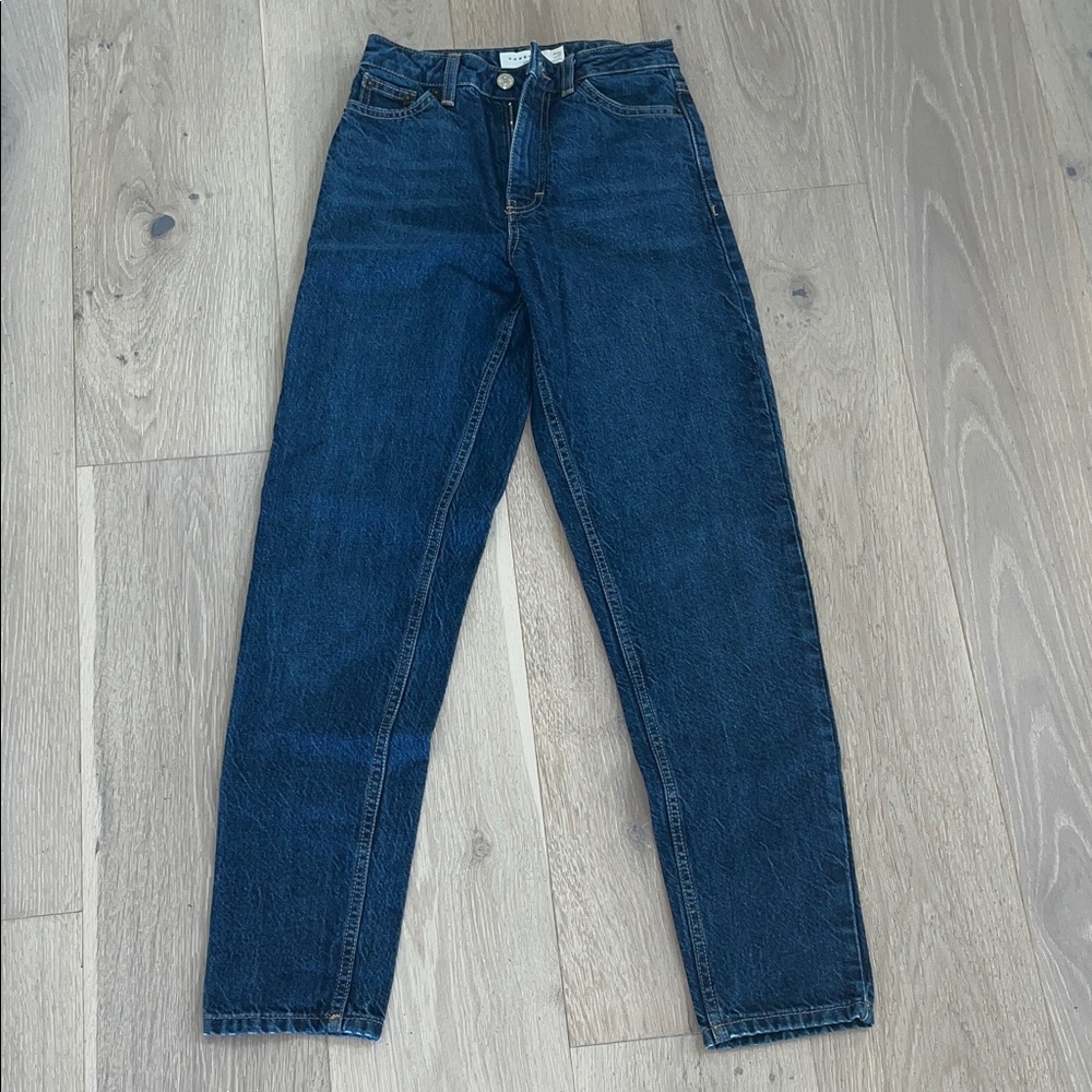 Topshop High-Rise Mon Dark Blue Straight Jeans